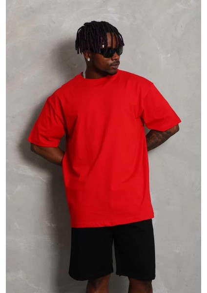 Erkek Düz Bisiklet Yaka T-Shirt 20/1 Penye - Kırmızı modelleri