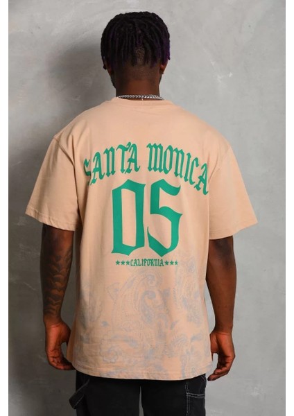 Erkek Baskılı Bisiklet Yaka T-Shirt 20/1 Penye - Bej indirimleri