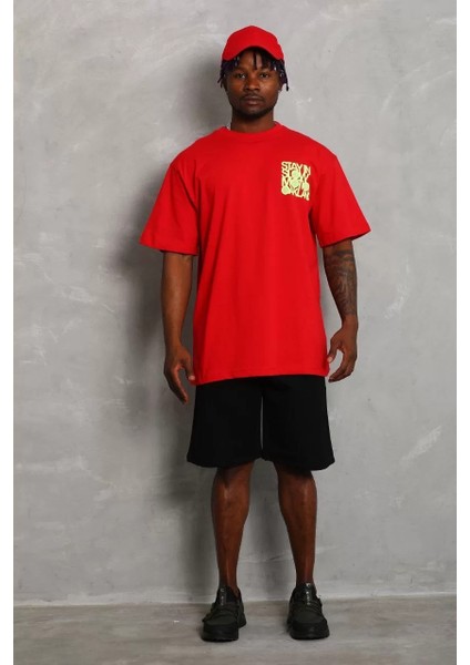 Erkek Baskılı Bisiklet Yaka T-Shirt 20/1 Penye - Kırmızı modelleri