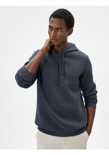 Basic Kapşonlu Sweatshirt Uzun Kollu Ribanalı