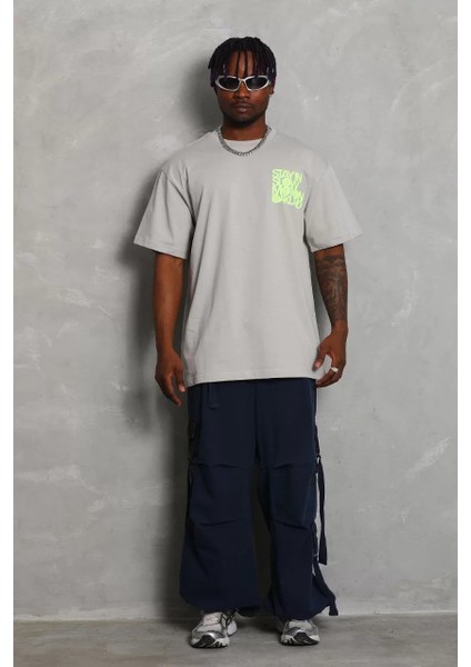 Erkek Baskılı Bisiklet Yaka T-Shirt 20/1 Penye - Gri modelleri