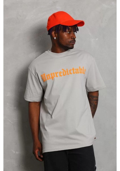 Erkek Baskılı Bisiklet Yaka T-Shirt 20/1 Penye - Gri