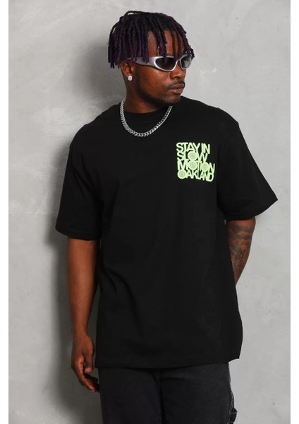 Erkek Baskılı Bisiklet Yaka T-Shirt 20/1 Penye - Siyah