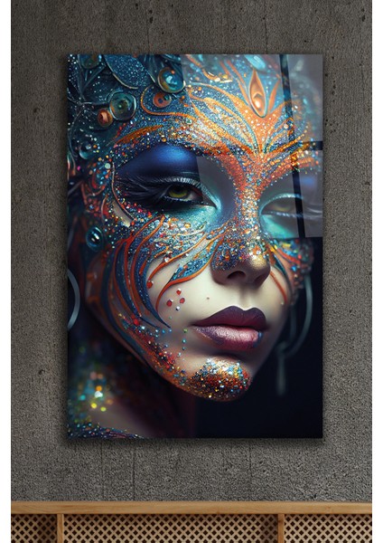 Maskeli Kadın Dekoratif Cam Tablo 1