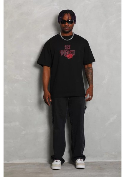 Erkek Baskılı Bisiklet Yaka T-Shirt 20/1 Penye - Siyah