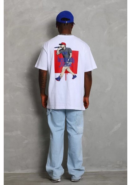 Erkek Baskılı Bisiklet Yaka T-Shirt 20/1 Penye - Beyaz