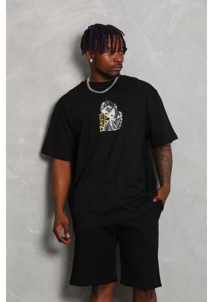 Erkek Baskılı Bisiklet Yaka T-Shirt 20/1 Penye - Siyah