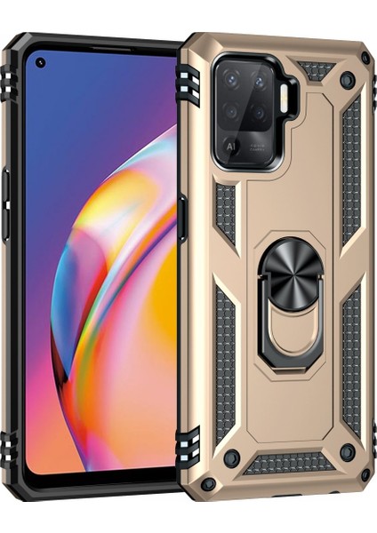 Oppo Reno 5 Lite Kılıf Sofya Yüzüklü Silikon Kapak - Gold 300099