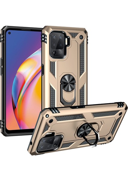 Oppo Reno 5 Lite Kılıf Sofya Yüzüklü Silikon Kapak - Gold 300099