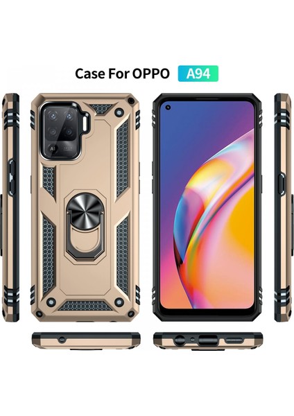Oppo Reno 5 Lite Kılıf Sofya Yüzüklü Silikon Kapak - Gold 300099