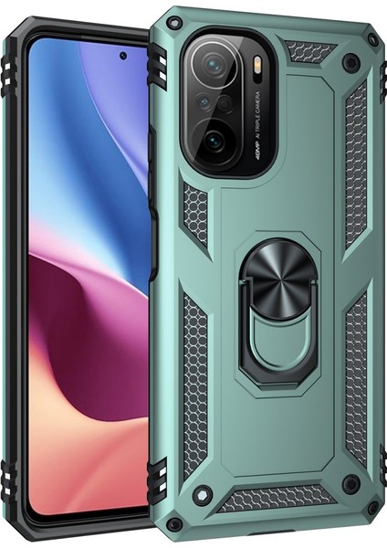 Xiaomi Poco F3 Kılıf Sofya Yüzüklü Silikon Kapak - Yeşil 300099
