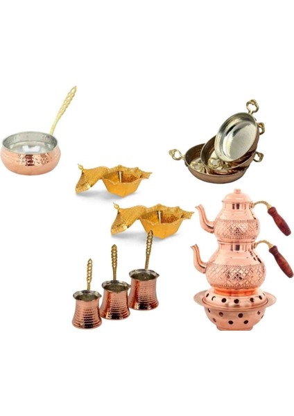 Bakır Çaydanlık,bakır Tava,bakır Cezve,bakır Sosluk,şekerlik Komple Çeyiz Seti