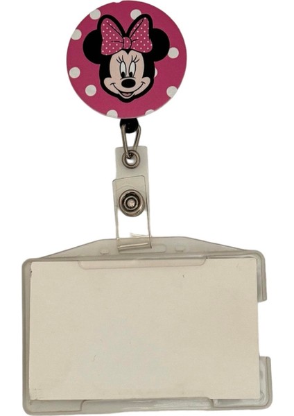Pembe Benekli Minnie Mouse Temalı Metal Yoyo Kartlık Yoyo Yaka Kartlığı
