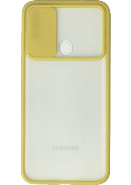 Samsung Galaxy M11 Kılıf Palm Buzlu Kamera Sürgülü Silikon - Sarı 300099