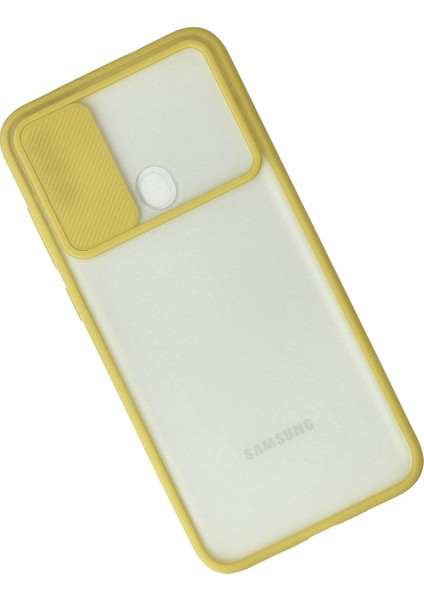Samsung Galaxy M11 Kılıf Palm Buzlu Kamera Sürgülü Silikon - Sarı 300099