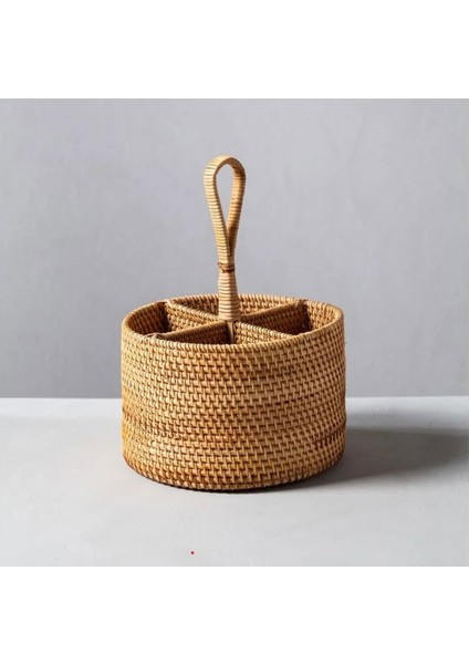 Bohem Yuvarlak Rattan Çatallık ve Kaşıklık, Iskandinav, Modern