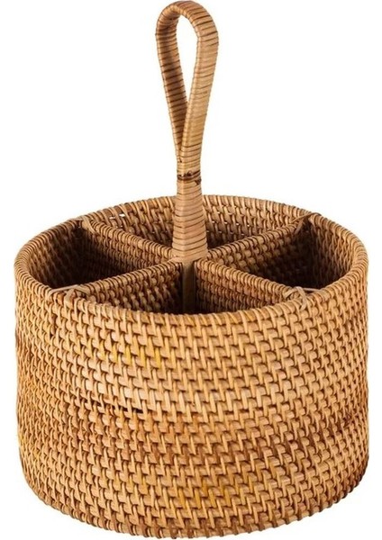 Bohem Yuvarlak Rattan Çatallık ve Kaşıklık, Iskandinav, Modern