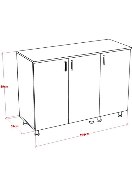 Raze Mutfak Dolabı Alt Modül 150 cm (Tezgah Dahil)