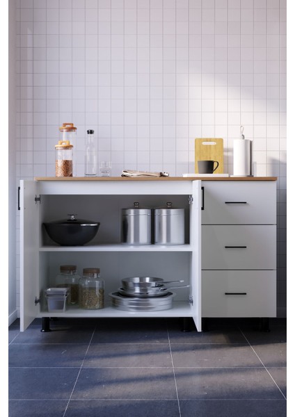 Belo Mini Mutfak Dolabı Alt Modül 120 cm Çekmeceli (Tezgah Dahil)