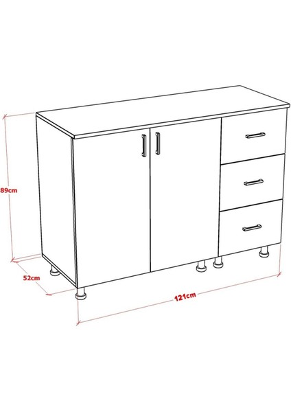 Belo Mini Mutfak Dolabı Alt Modül 120 cm Çekmeceli (Tezgah Dahil)