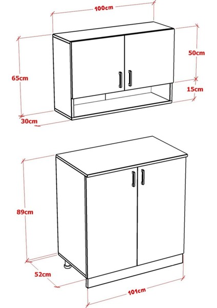 Lidya Mini Mutfak Dolabı Alt Üst Modül 100 cm (Tezgal Dahil)