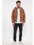 Unisex Jeanvibe Içi Kürklü Pamuklu Kapşonlu Kot Ceket Kahverengi 3