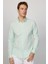 Slim Fit Uzun Kol Biyeli Yaka Düğmeli Keten Mint Erkek Gömlek 1