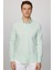 Slim Fit Uzun Kol Biyeli Yaka Düğmeli Keten Mint Erkek Gömlek 3