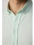 Slim Fit Uzun Kol Biyeli Yaka Düğmeli Keten Mint Erkek Gömlek 4