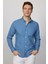 Slim Fit Uzun Kol Biyeli Yaka Düğmeli Keten Indigo Erkek Gömlek 1