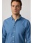 Slim Fit Uzun Kol Biyeli Yaka Düğmeli Keten Indigo Erkek Gömlek 2