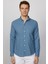 Slim Fit Uzun Kol Biyeli Yaka Düğmeli Keten Indigo Erkek Gömlek 3