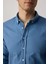 Slim Fit Uzun Kol Biyeli Yaka Düğmeli Keten Indigo Erkek Gömlek 4
