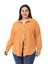 Büyük Beden Katlamalı Kollu Metal Düğmeli Hardal Gömlek 1