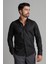 Erkek Siyah Kışlık Melanj Oduncu Casual Düğmeli Yaka Cepsiz Modern Fit Gömlek 1