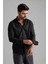 Erkek Siyah Kışlık Melanj Oduncu Casual Düğmeli Yaka Cepsiz Modern Fit Gömlek 3