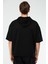 Siyah Oversize Düz Pamuklu Kısa Kol Kapüşonlu Erkek Sweatshirt - XC2319 4