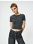 Crop Tişört Soluk Efektli Kısa Kollu Bisiklet Yaka Slim Fit Pamuklu 3