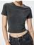 Crop Tişört Soluk Efektli Kısa Kollu Bisiklet Yaka Slim Fit Pamuklu 5