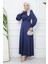 Lacivert Bağlama Detaylı Saten Abiye 2