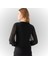 Kadın Siyah V Yaka Kolları Inci Detaylı Transparan Kollu Jarse Bluz 3