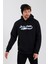 Erkek Baskılı Kapüşonlu 3 Iplik Sweatshirt Siyah 3