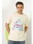 Erkek Baskılı Oversize T-Shirt Ekru 1