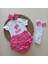 Kız Bebek Pembe Fuşya Barbie Figürlü Fırfırşort Etek Bandana Çorap Takım 1