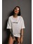Kadın Bisiklet Yakalı Sırt Baskılı Oversize T-Shirt - Beyaz 2