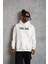 Erkek Kanguru Cep Baskılı Kapüşonlu Sweatshirt - Beyaz 1