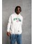 Erkek Baskılı Kapüşonlu Sweatshirt - Beyaz 3