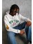 Erkek Baskılı Kapüşonlu Sweatshirt - Beyaz 5