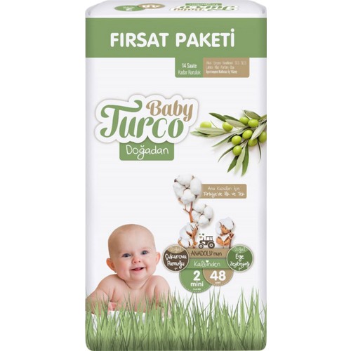 Baby Turco Doğadan Ekonomik Fırsat Paketi Bebek Bezi 2 Numara Mini 48LI