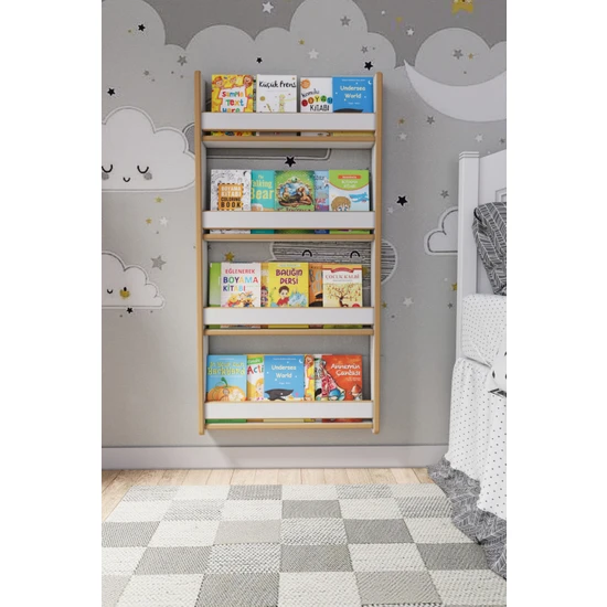 Zeo Wood Design Montessori 4 Raflı Çocuk Kitaplığı 120*60 cm